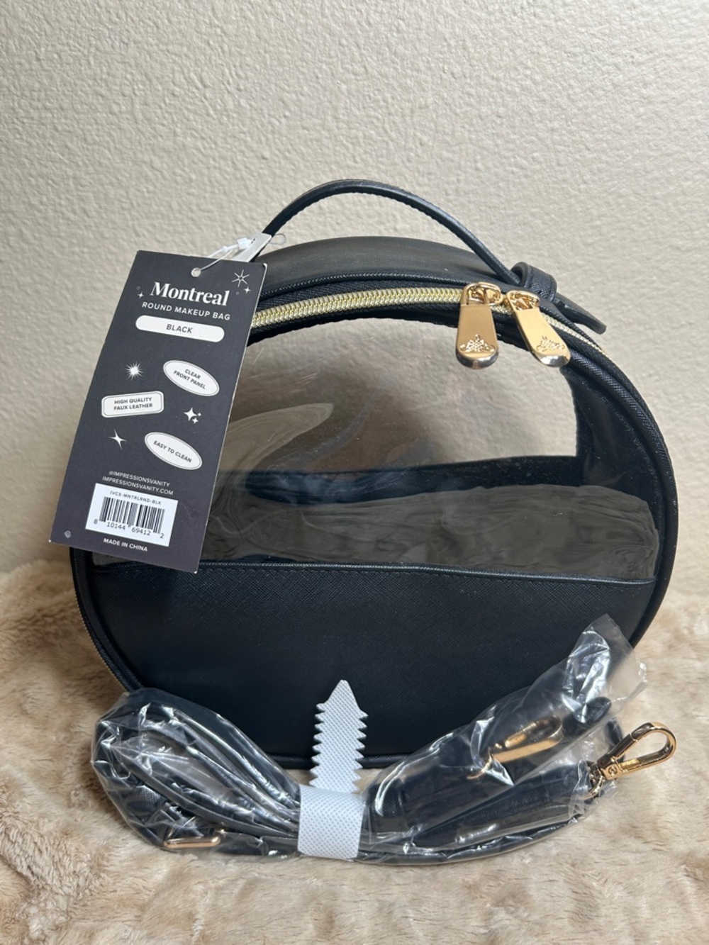 Clear Black Makeup Bag Travel Organizer w Strap Brush Holders NWT